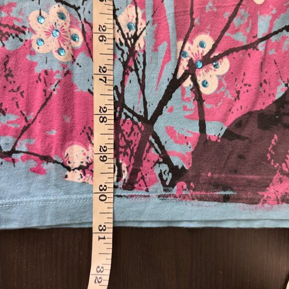 Christian Audigier Crystal Rock Top Womens Large Crane Blossom Y2K Tunic Shirt - Picture 12 of 13